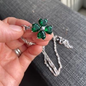 SOLD - Emerald four-leaf clover charm silver chain
